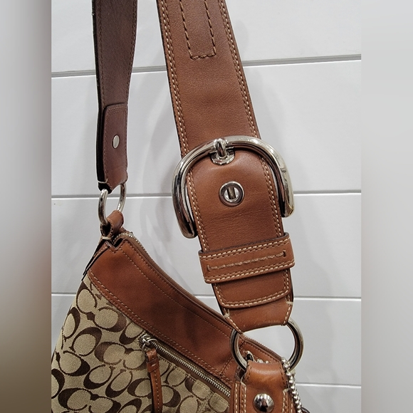 Coach Hobo Bag Buckle Pleated Brown Monogram Signature Handbag Purse - Picture 3 of 15